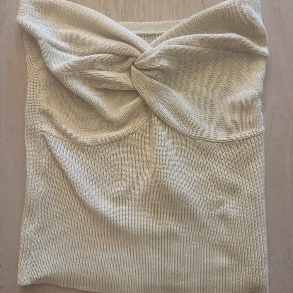 Cream Knitted Tube Top with Twist Detail